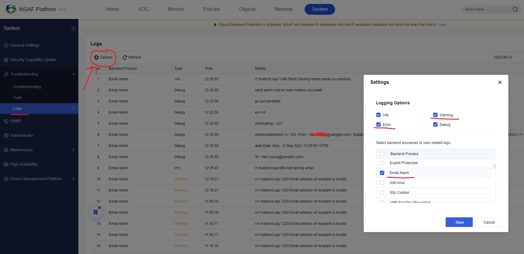 Email Troubleshooting Logs