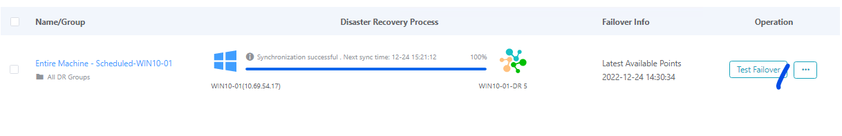 Test failover dialog