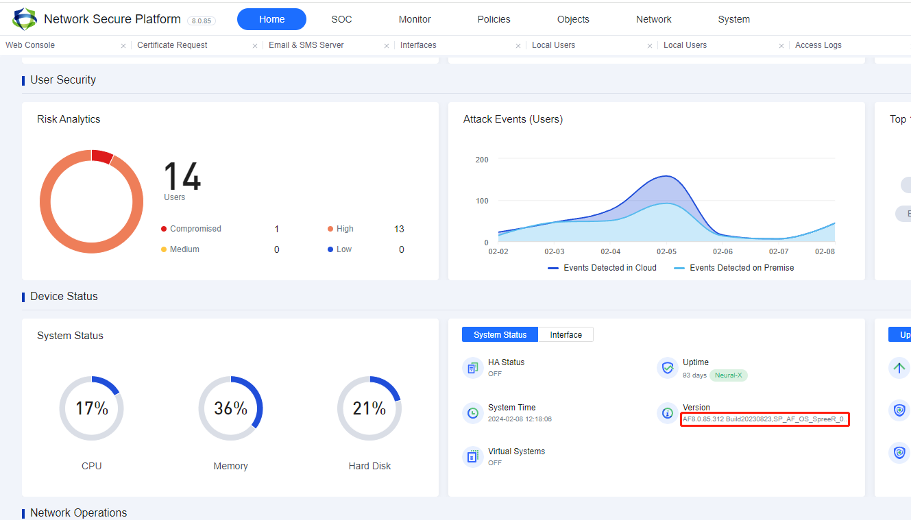Dashboard System Status