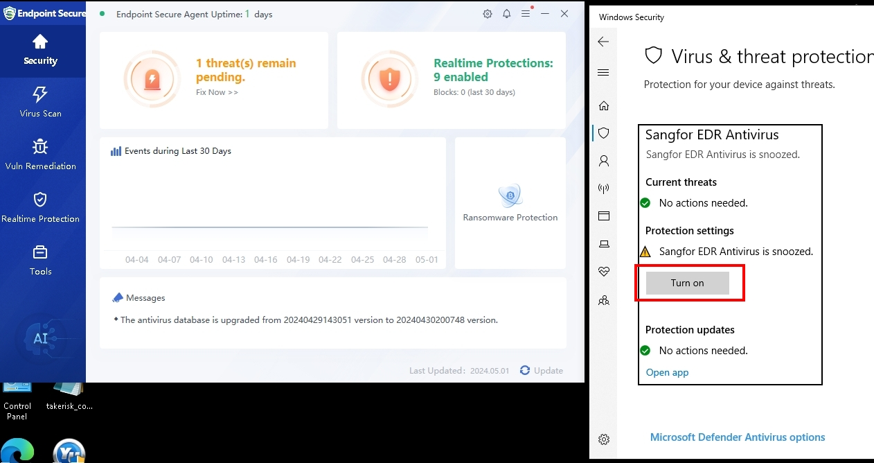 วิธีแก้ไข Sangfor EDR Antivirus is snoozed บริษัท ซังฟอร์ เทคโนโลยี