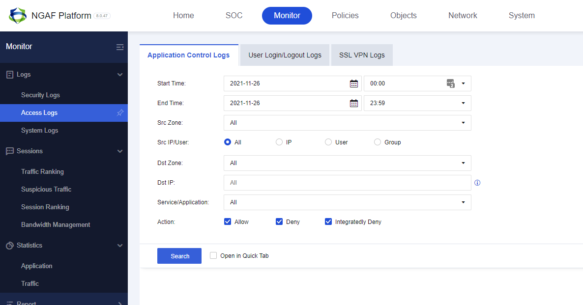 Application Control Log Search