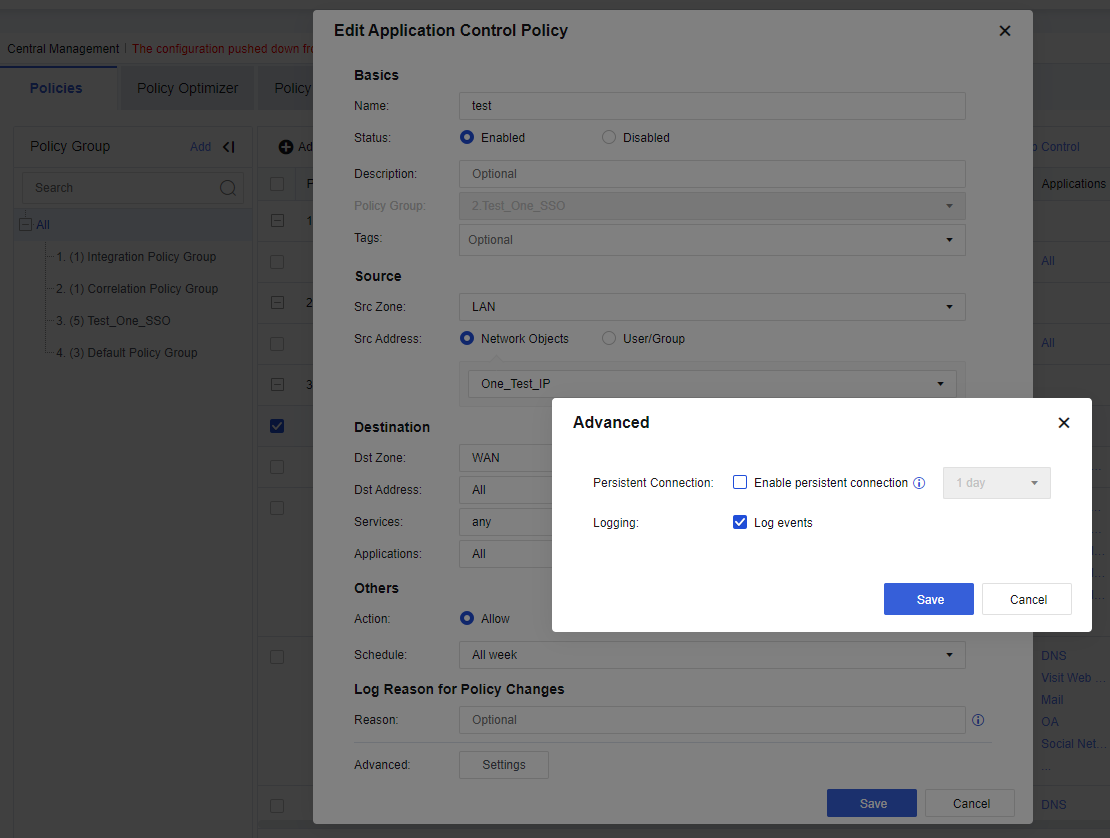 Enable Logging in Application Control Policy