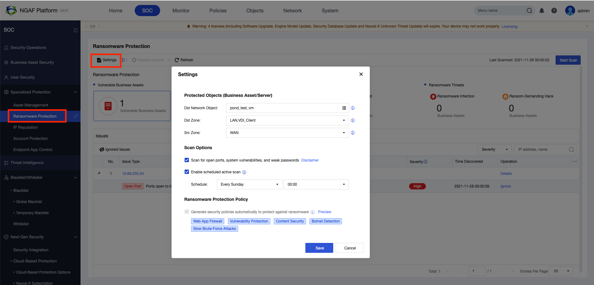 Ransomware Protection Settings