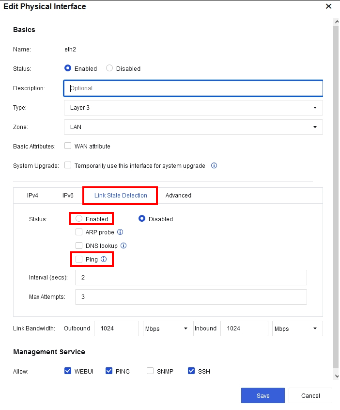 Interface Link State Detection