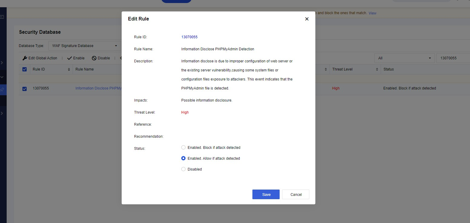 Change Rule Action to Allow