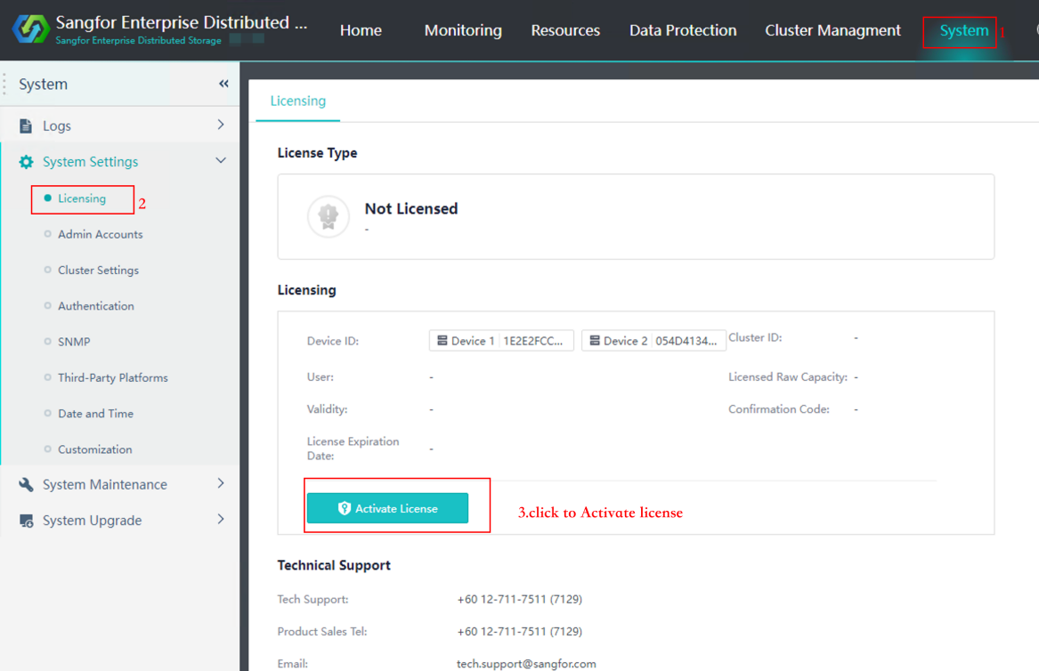 sangfor eds installation wizard showing default login credentials username admin password admin in b