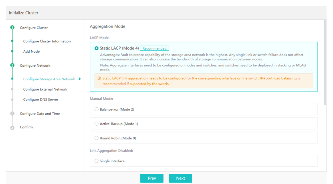 physical network page listing all aggregate interfaces including sub-aggregate with vlan id 40