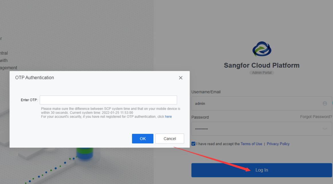 Security settings interface for enabling login protection and identity authentication methods, including options for OTP authentication at login.