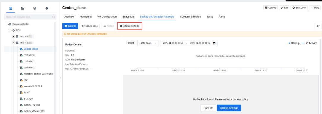 Recovery plan management interface within a wizard showing a context menu for viewing plan execution progress.