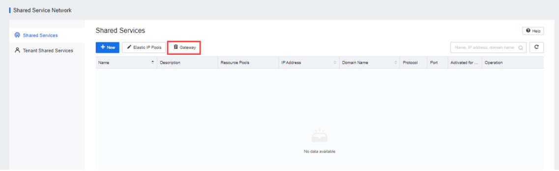 Shared Services Gateway page