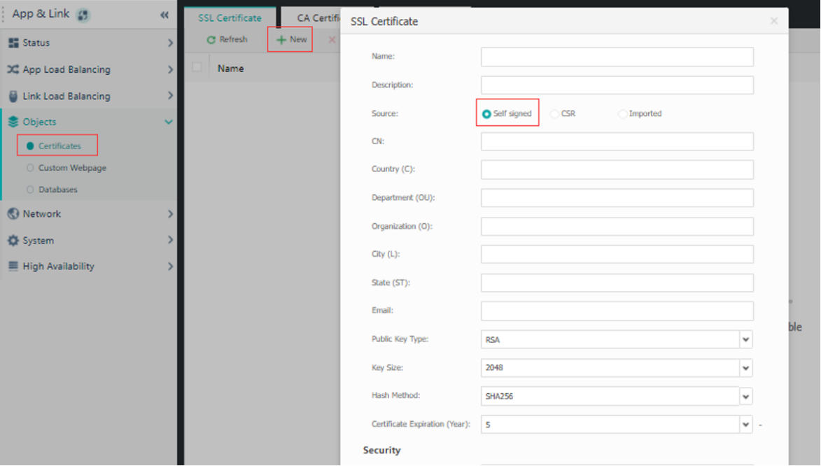 Comprehensive resource navigation menu for a cloud management platform, categorizing services like compute, networking, security, and database management.