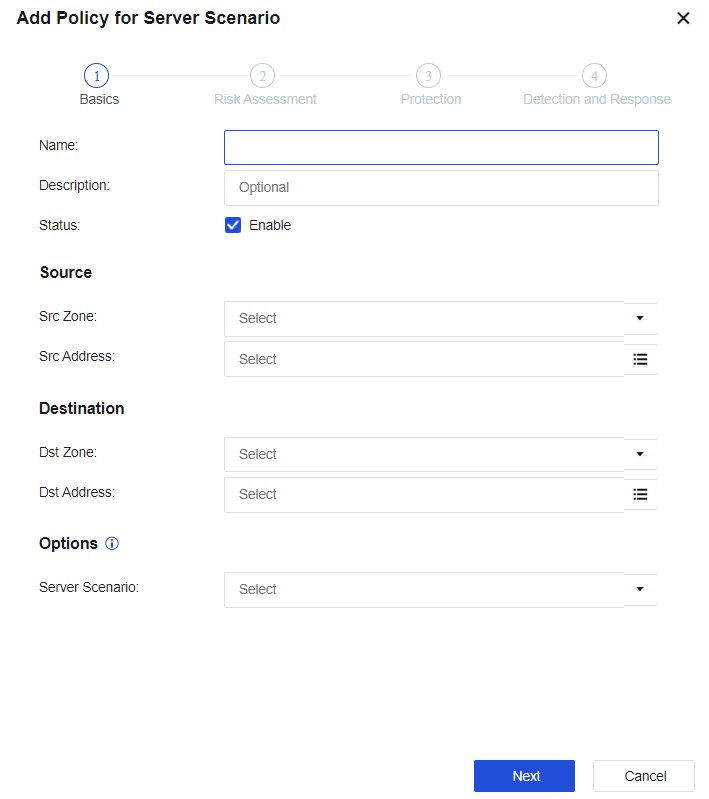 NGAF web UI showing Security Protection Policies list with an Anti-Ransomware policy (Server type, WAN to LAN) showing IPS, Content Security, WAF protection and Botnet Detection enabled