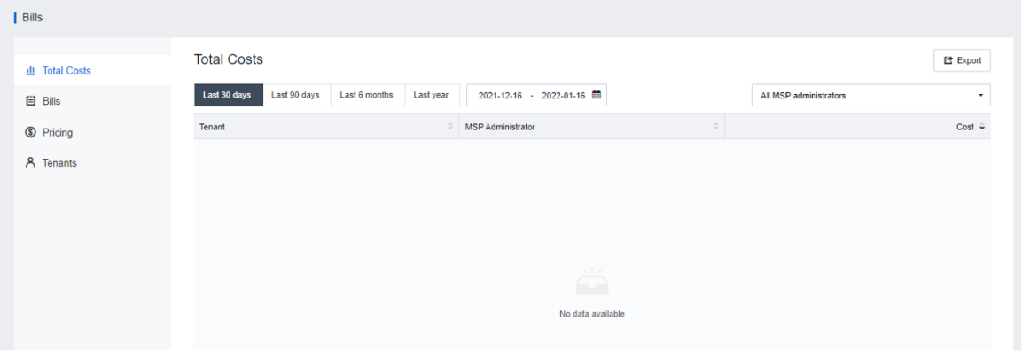 User and Access Management dashboard in Sangfor SCP displaying a list of tenants and platform administrators.