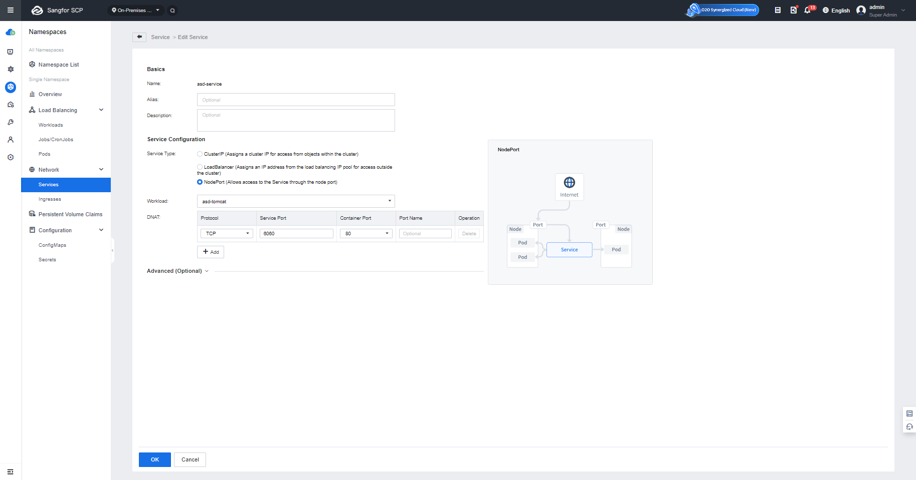 Edit Service configuration