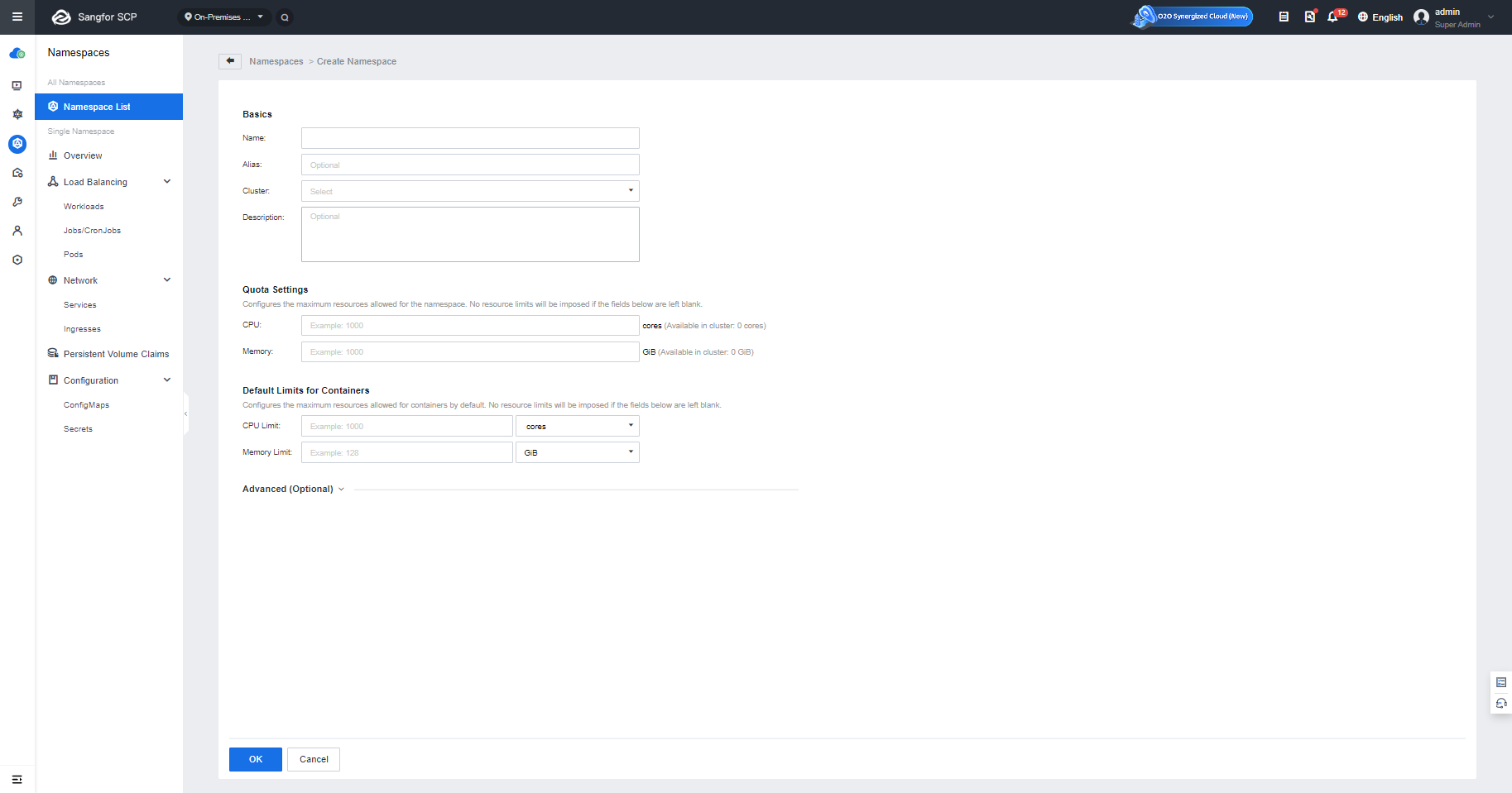 Namespace List page