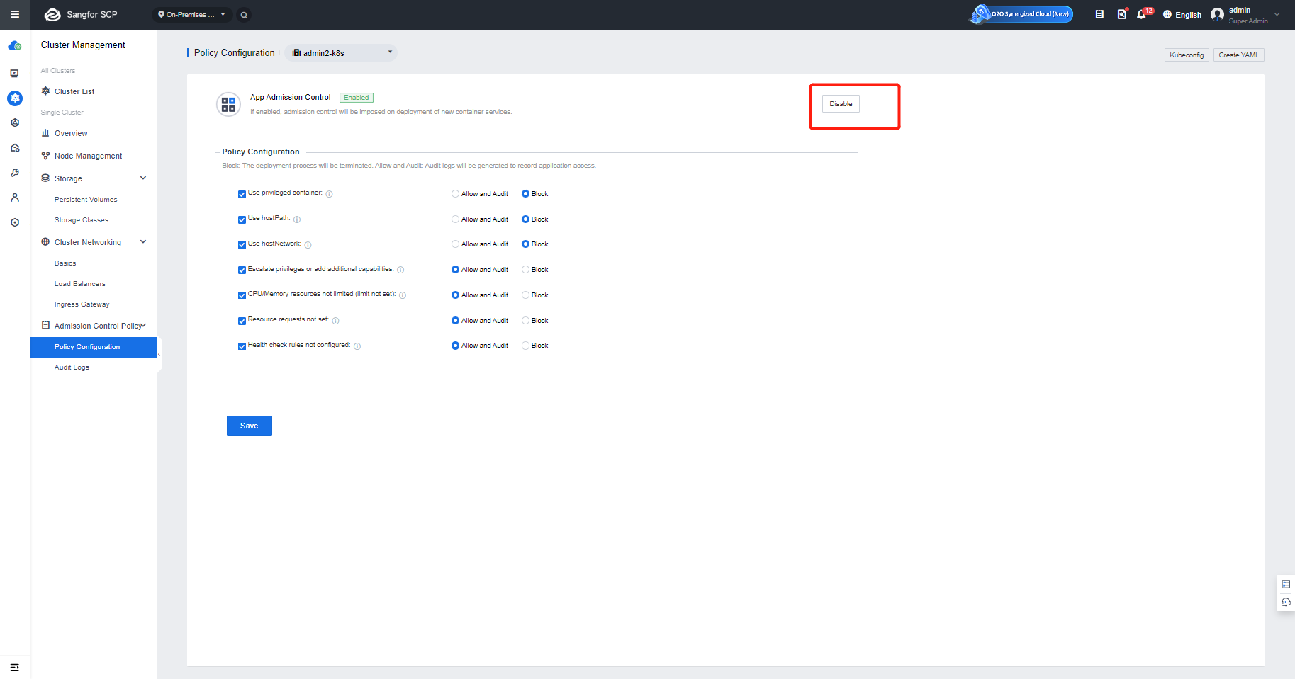 Disable App Admission Control
