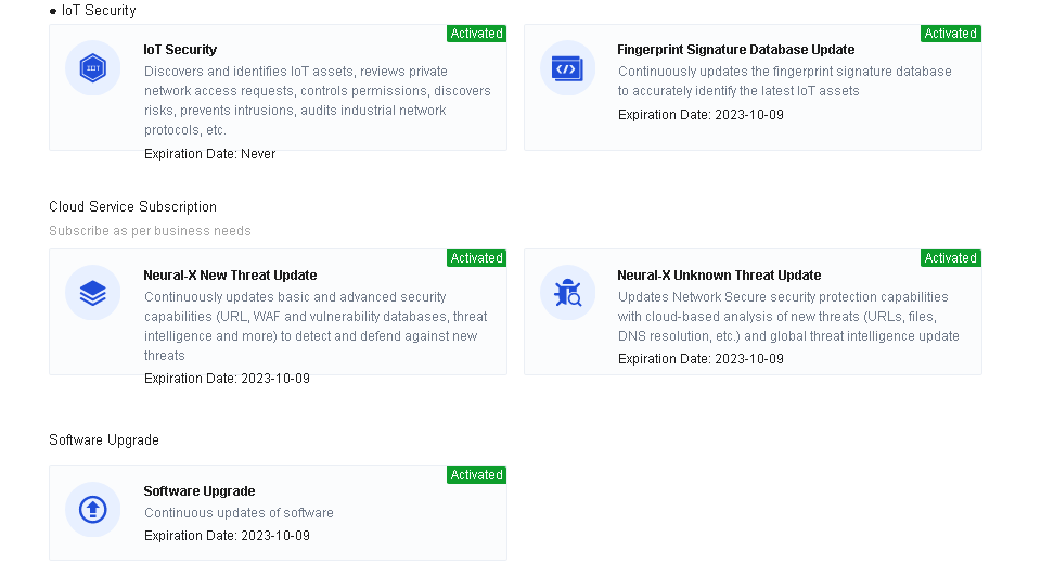 NGAF web UI showing Update Licensing dialog with 4-step offline activation process: 1) Add Network Secure Device, 2) Export Device Basics, 3) Export License Key File, 4) Import License Key File with Export and Import buttons