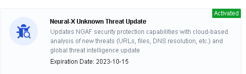 NGAF web UI showing Cloud-Based and NGAF Protection page with Neural-X Unknown Threat Update (Activated, Online) and Platform-X (Not activated) status, plus architecture diagram showing Sangfor Security Cloud integration with NGAF