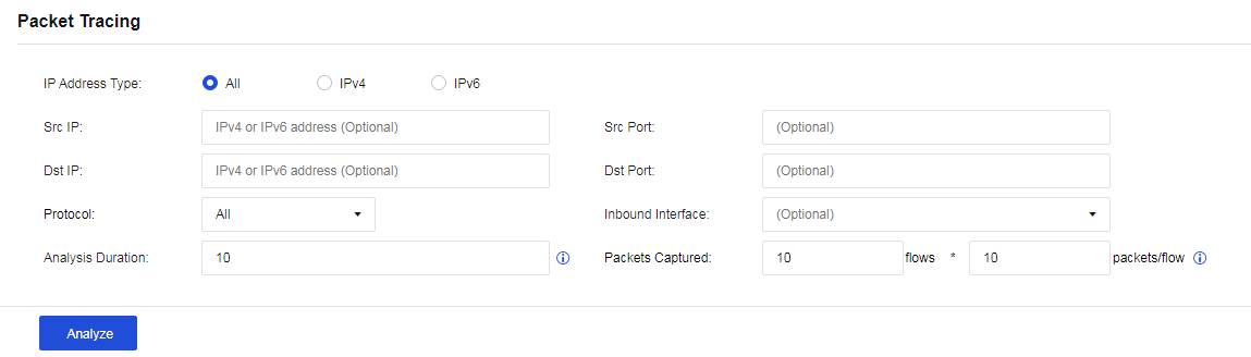 NGAF web UI showing Packet Tracing results with mixed Forwarded and Discarded packets, showing flows with red warning indicators for blocked traffic, demonstrating troubleshooting of blocked connections