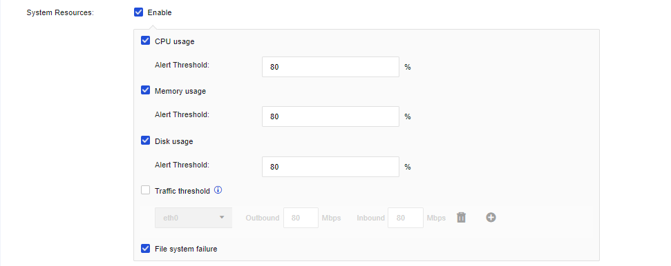 Alert Notification Event Settings showing Security Events section with Enable checkbox and event type selections (Email Protection, Intrusion Prevention, Web App Firewall, Bots, Anti-DoS/DDoS, Outbound DoS Attacks) with severity levels