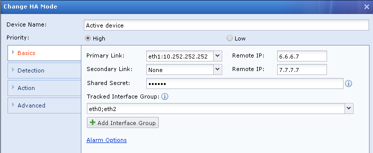 Change HA Mode Basics configuration