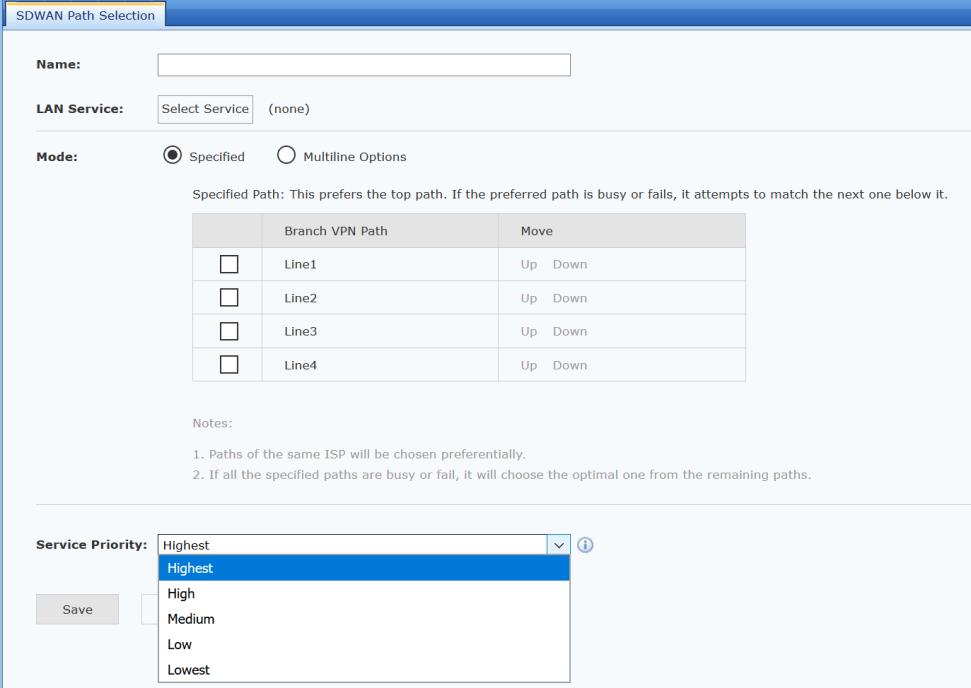 SDWAN Path Selection configuration with service priority