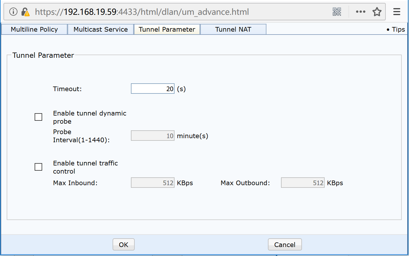 VPN Tunnel Parameter settings
