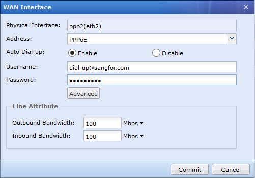 WAN Interface PPPoE configuration