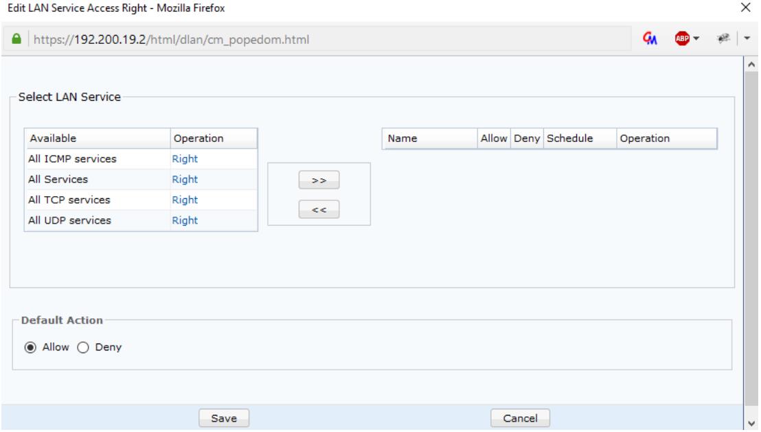 LAN Service Access Right configuration