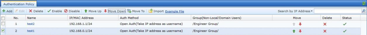 Authentication Policy reordering with Move Down