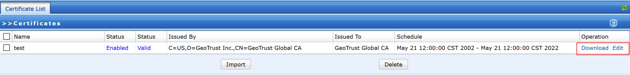 VPN Certificate list