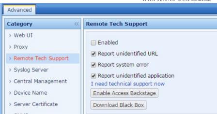 Remote Tech Support settings page