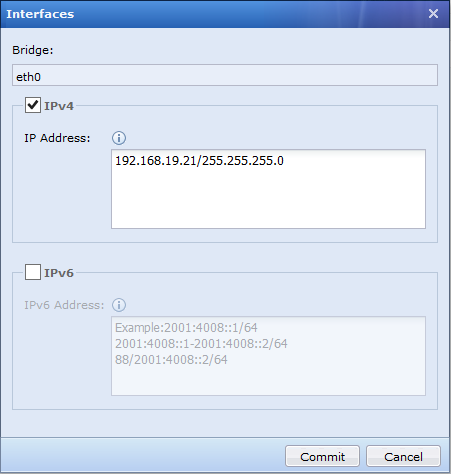 Interface configuration with Bridge and IPv4 settings