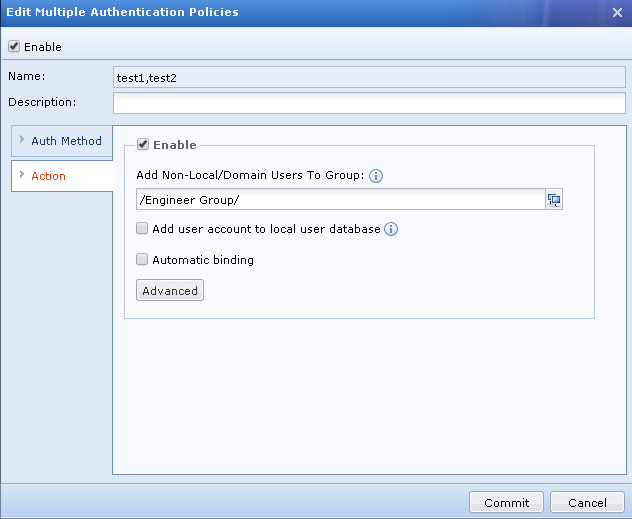 Edit Multiple Authentication Policies with group and action settings