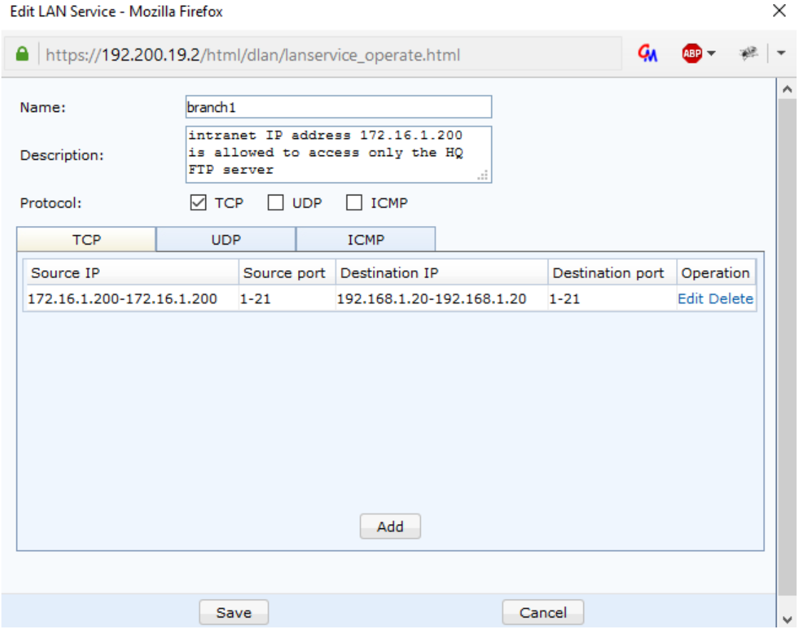 Edit LAN Service configuration