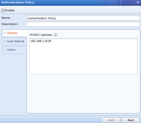 Authentication Policy Objects tab
