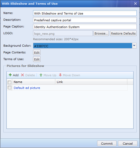 IAG Captive Portal Template Settings