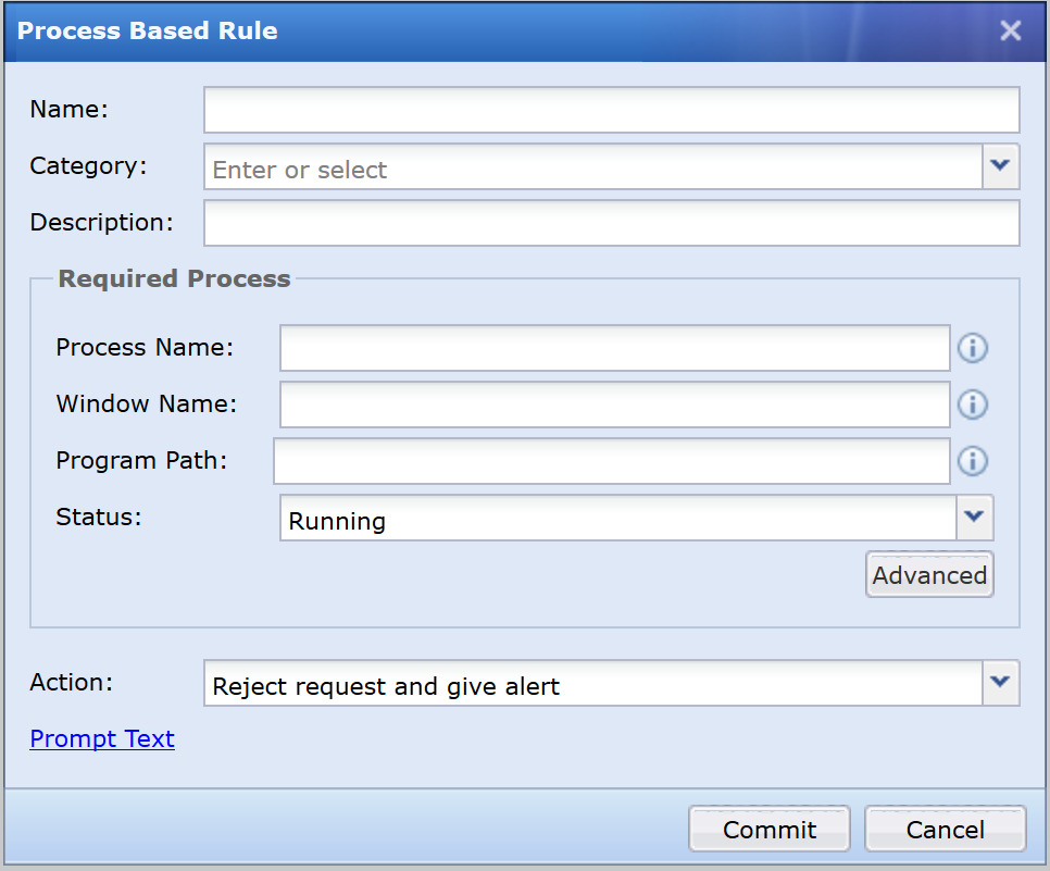 Process Based Rule configuration dialog