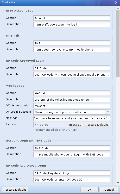 IAG Captive Portal Page Contents Configuration