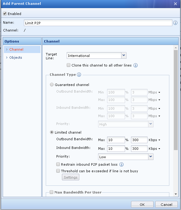 Add Parent Channel with Limited channel type for international traffic