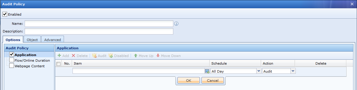 Audit Policy with application audit item added and schedule set