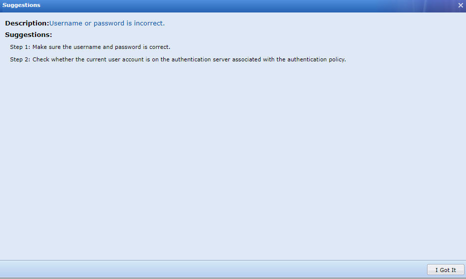 Authentication failure suggestions with troubleshooting steps