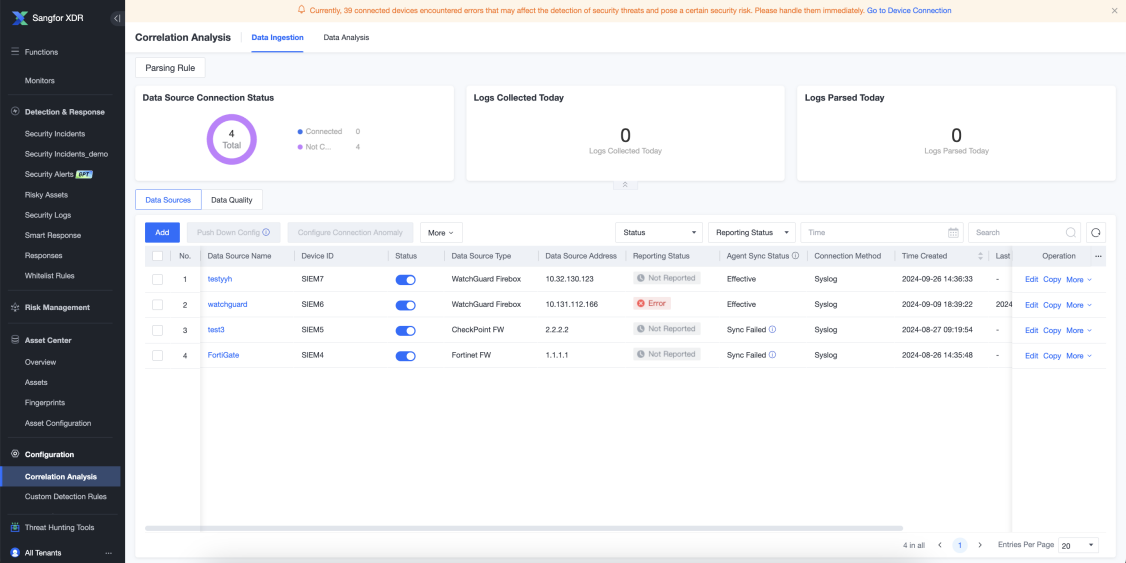 Correlation Analysis Data Ingestion overview with log statistics