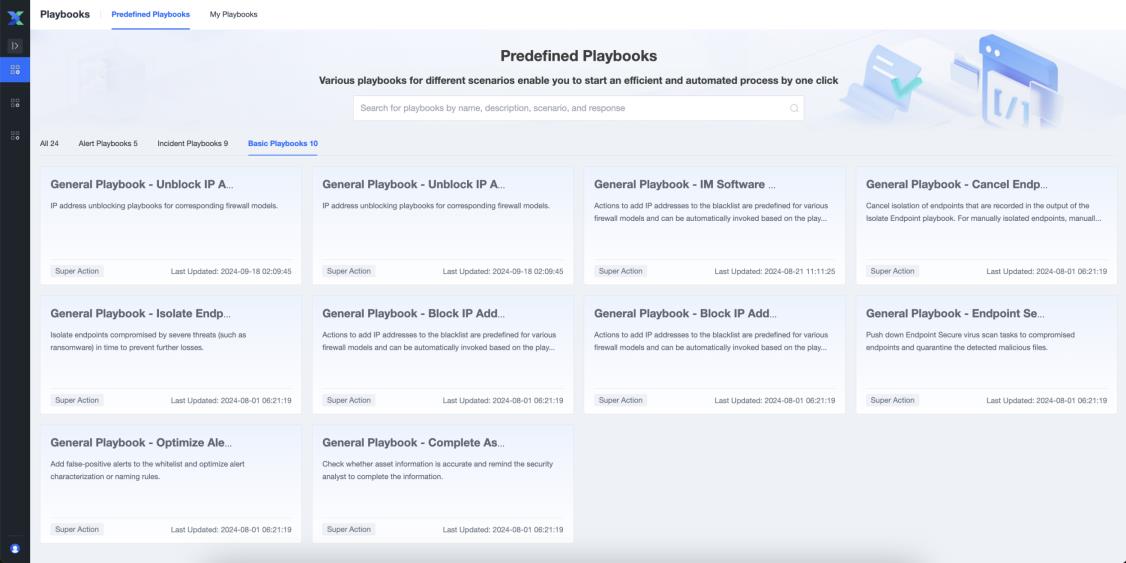 Basic Playbooks showing 10 general action playbooks