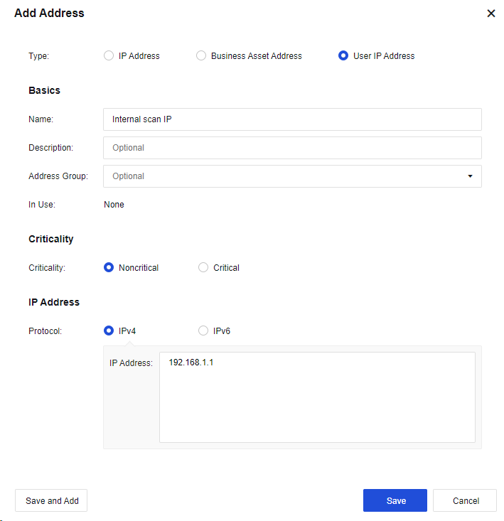 Add Address - IP Address, Business Asset Address, User IP Address