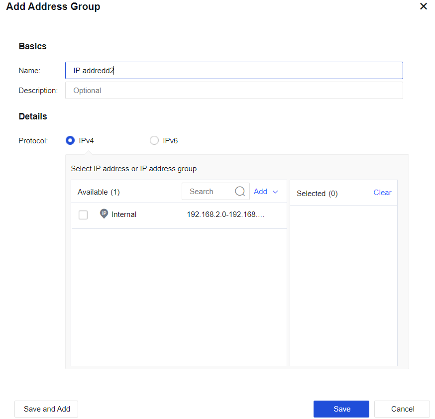 Add Address Group - select IP addresses