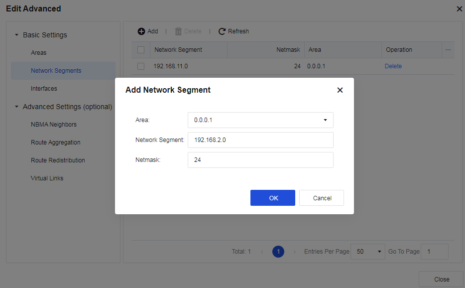OSPF Network Segments - Add Network Segment to Area