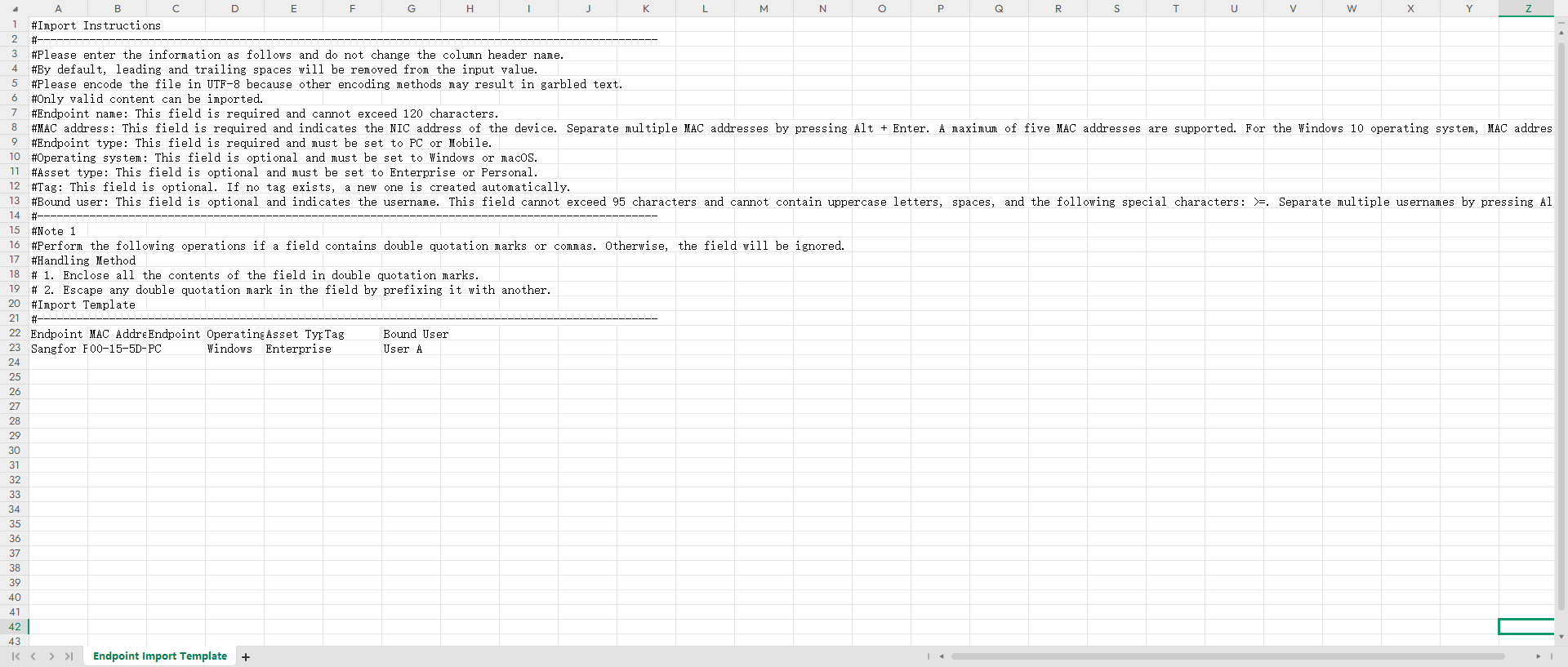 Endpoint MAC address import template