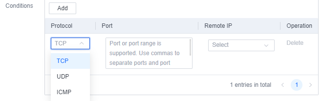 Port Control protocol selection TCP UDP ICMP