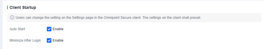 Client Startup auto start settings